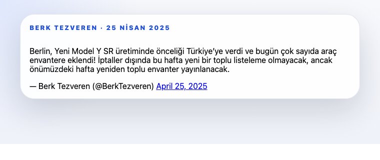 Berk Tezveren'in 25 Nisan 2025 tarihli X paylaşımının arşiv görseli